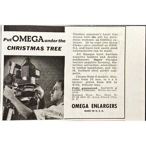 Omega Enlargers "Put Omega under the Christmas Tree" Vintage Print Ad 1941